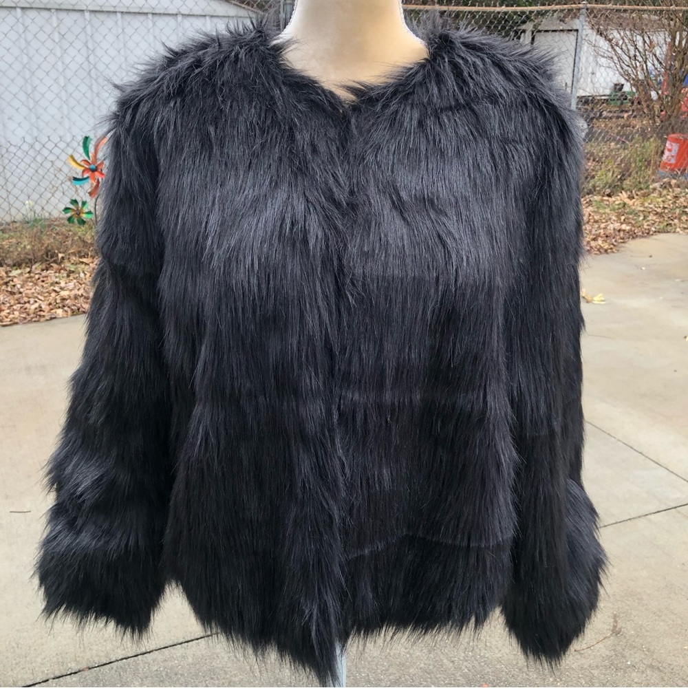 Black Faux Fur Jacket/Coat Unbranded